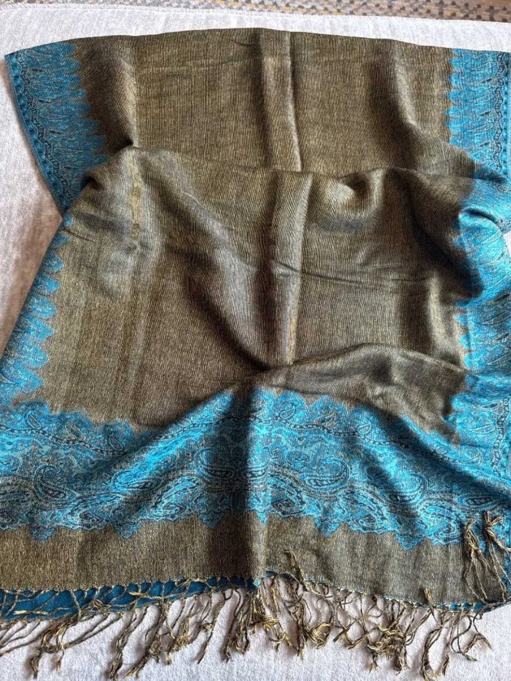 Woven Rectangle Women's Fashion Scarf with Fringe Blue Yellow Black Fall